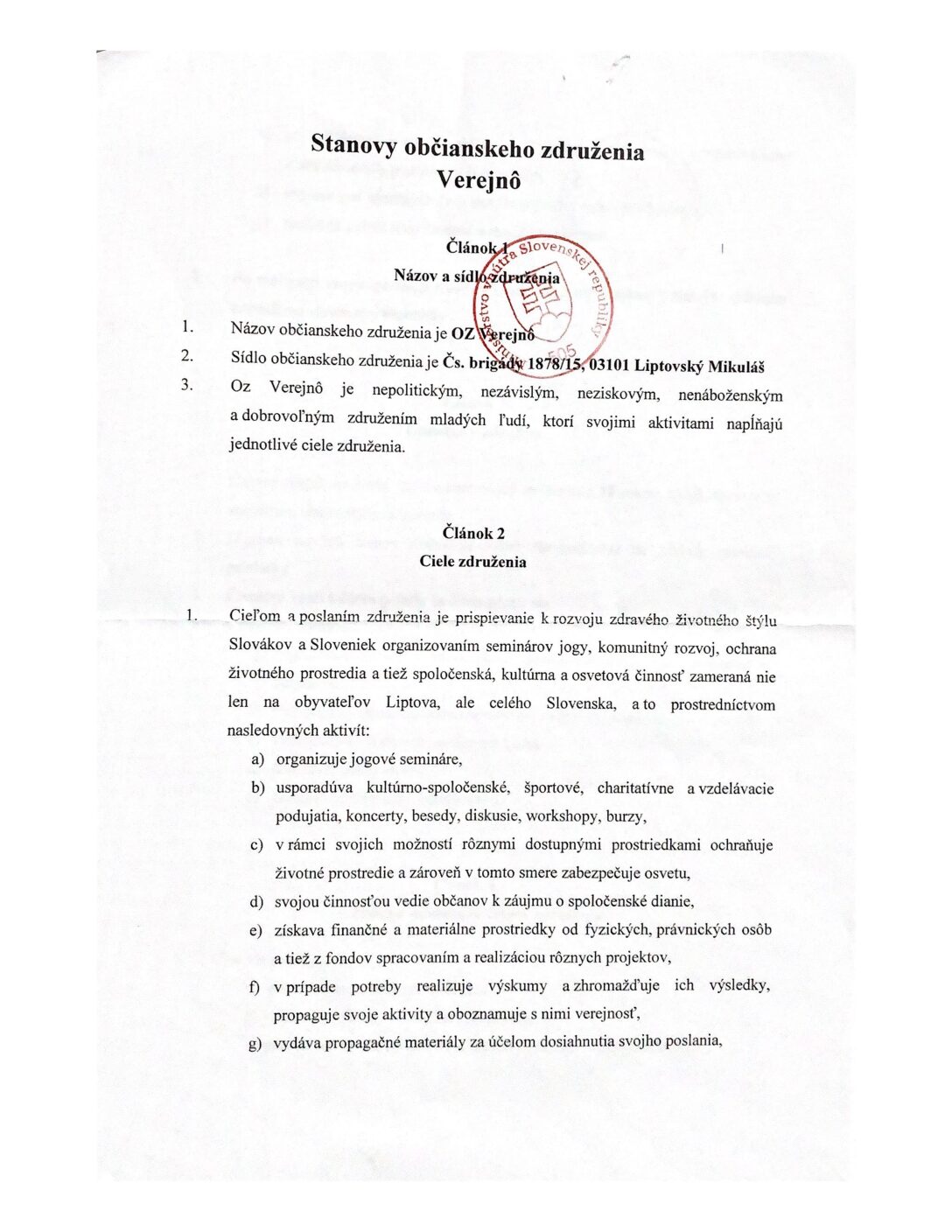 Stanovy OZ Verejnô